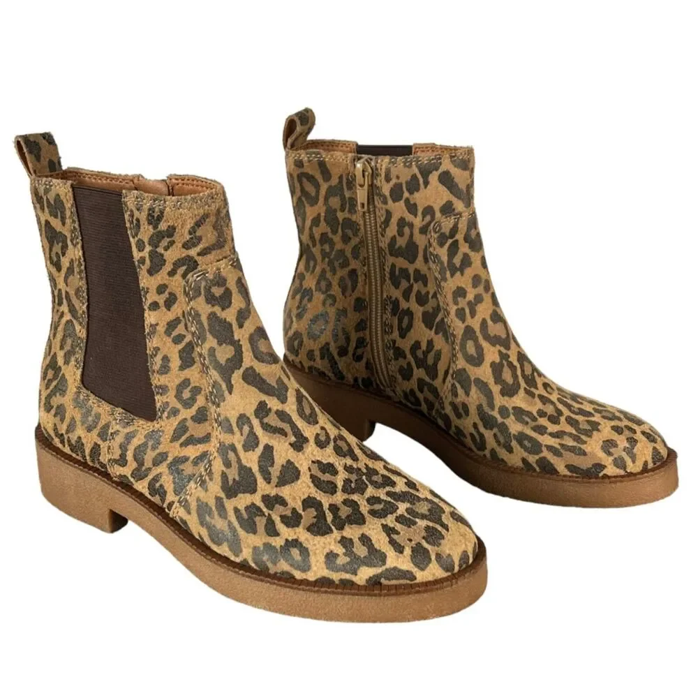 Lucky Brand Ressy Ankle Booties‎ Womens 6M Tan Black Leather Animal Print Boots